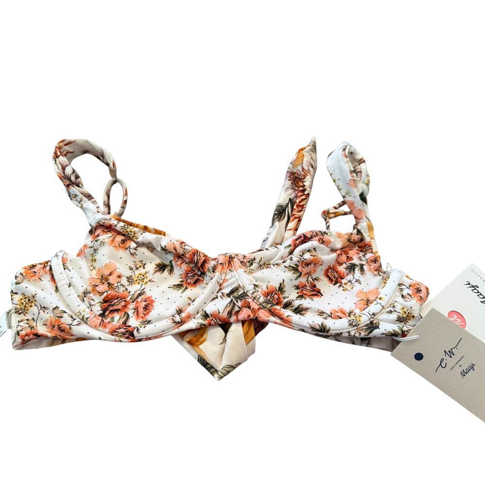Maaji Women's White Floral Bailey Underwire Tie Back Bikini Top Size M
